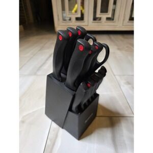 Astercook 14 Piece Kitchen Knife Set with Block Black Stainless Steel Shears
